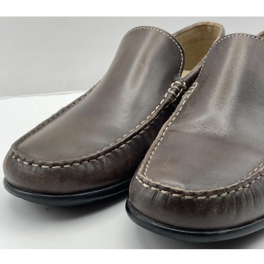 ECCO Leather Driving Loafers Mens Size 9.5 EU 43 Brown Moc Toe Slip On Comfort